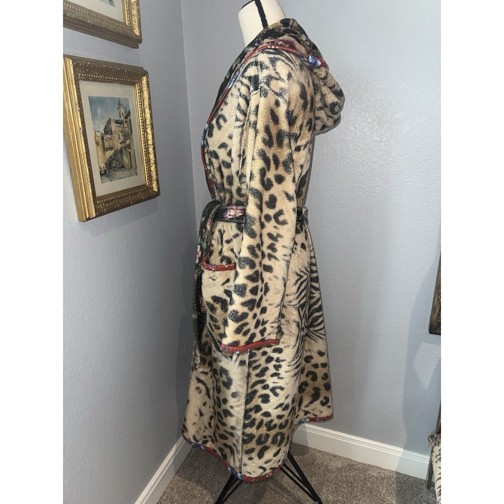 Johnny Was Aditi Robe Reversible Leopard L/XL Cozy Plush Boho Floral Girls Trip - Picture 11 of 16